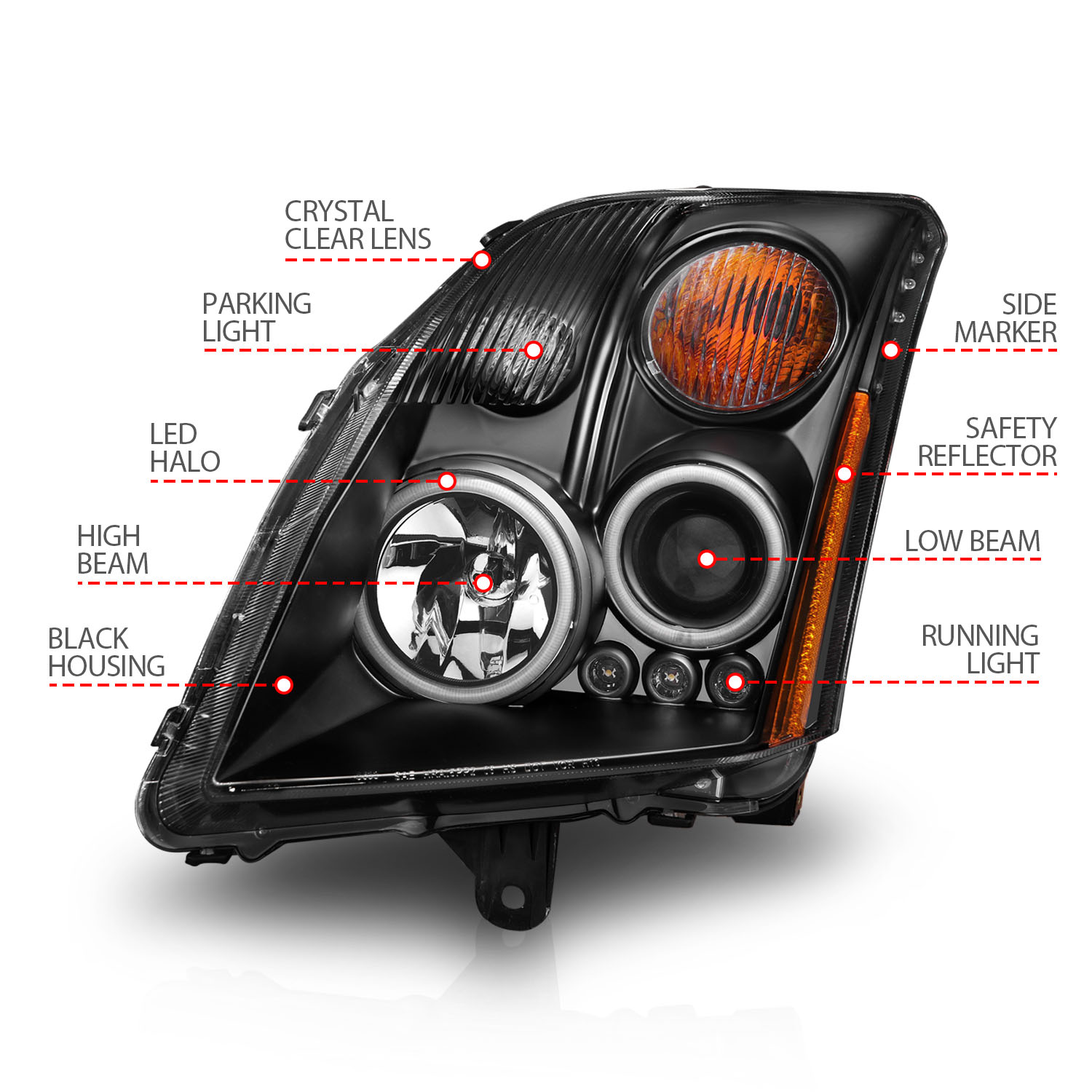 ANZO USA Projector Headlight Set w/Halo 121276