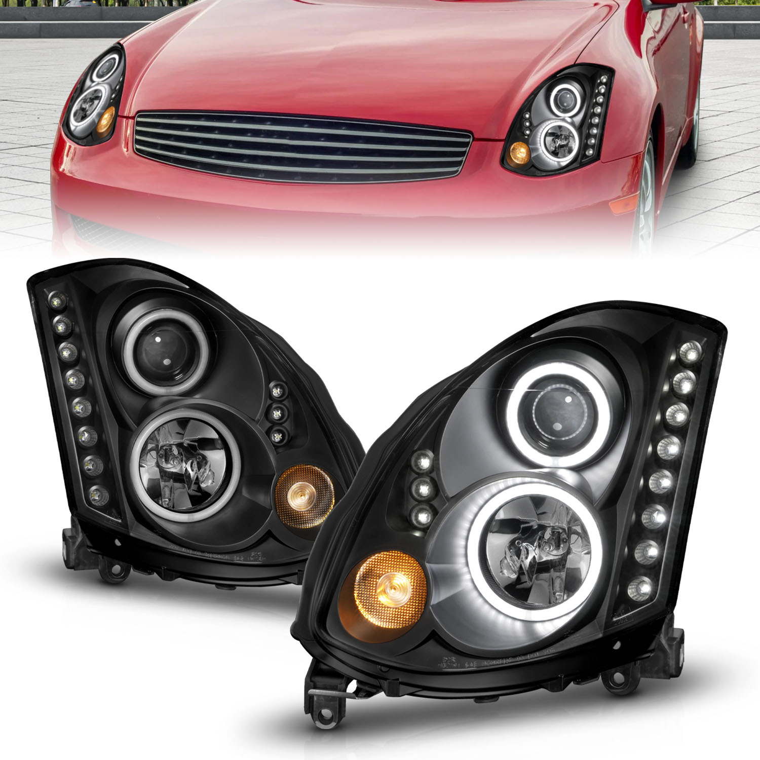 ANZO USA Projector Headlight Set w/Halo 121363
