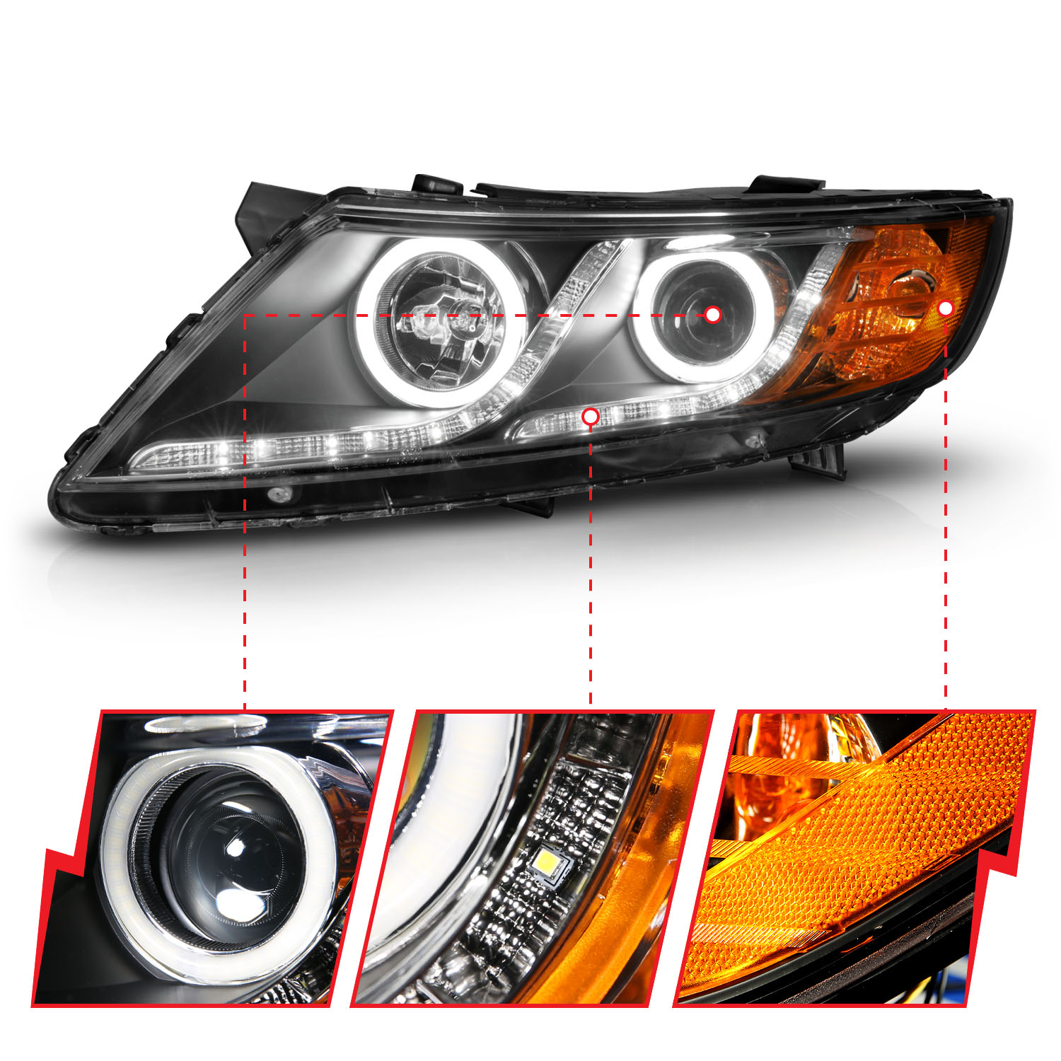 ANZO USA Projector Headlight Set w/Halo 121460