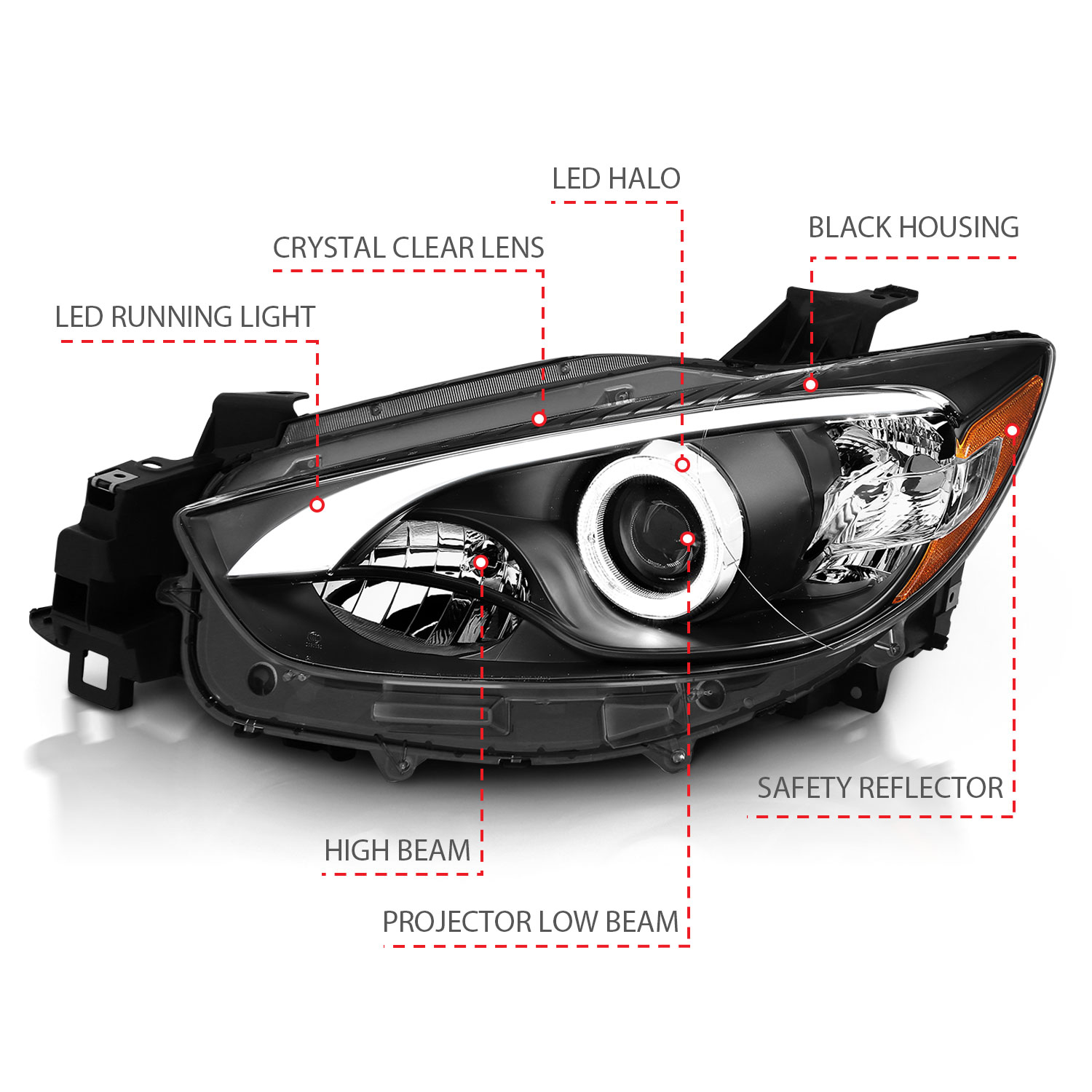 ANZO USA Projector Headlight Set w/Halo 121520