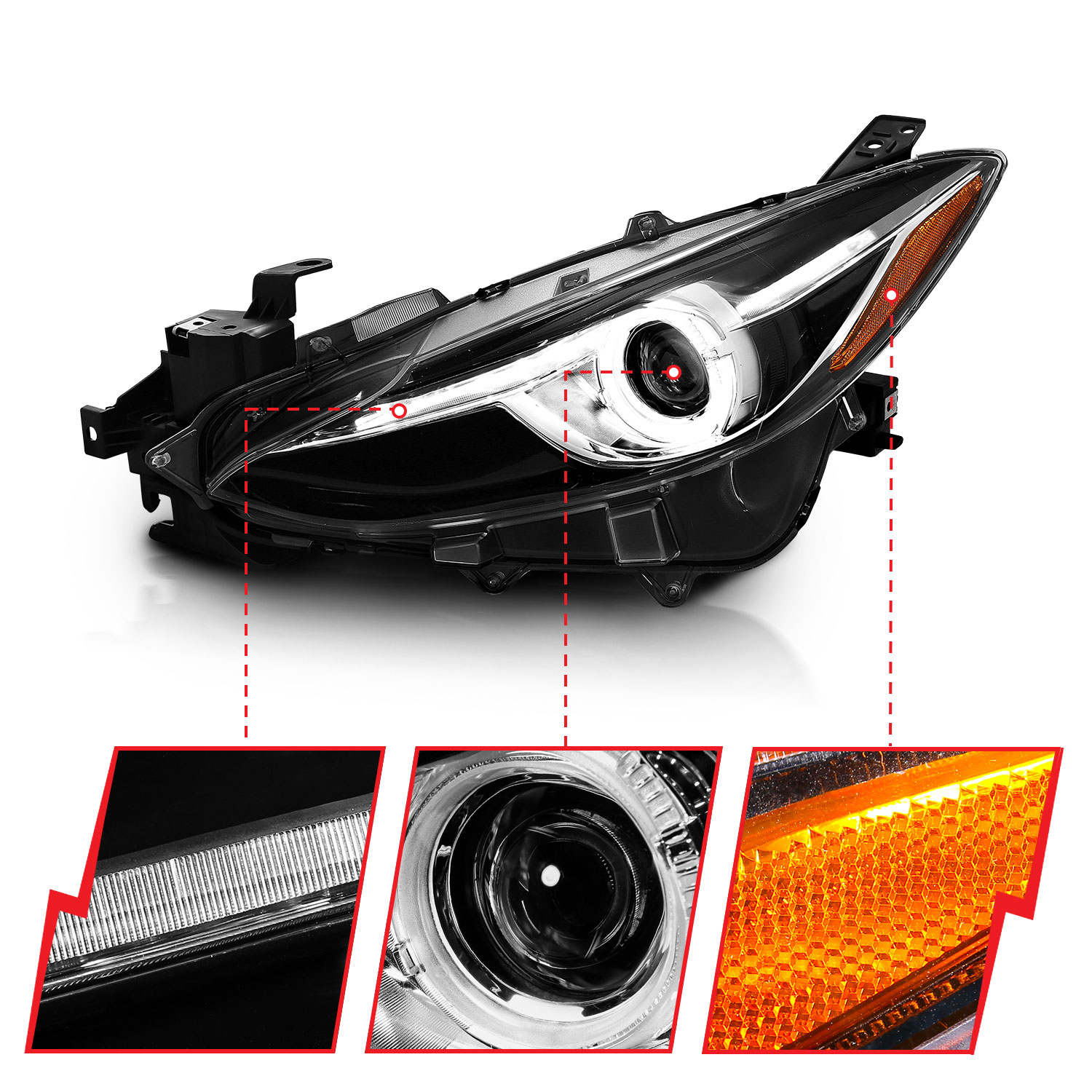ANZO USA Projector Headlight Set w/ LED Halo 121522