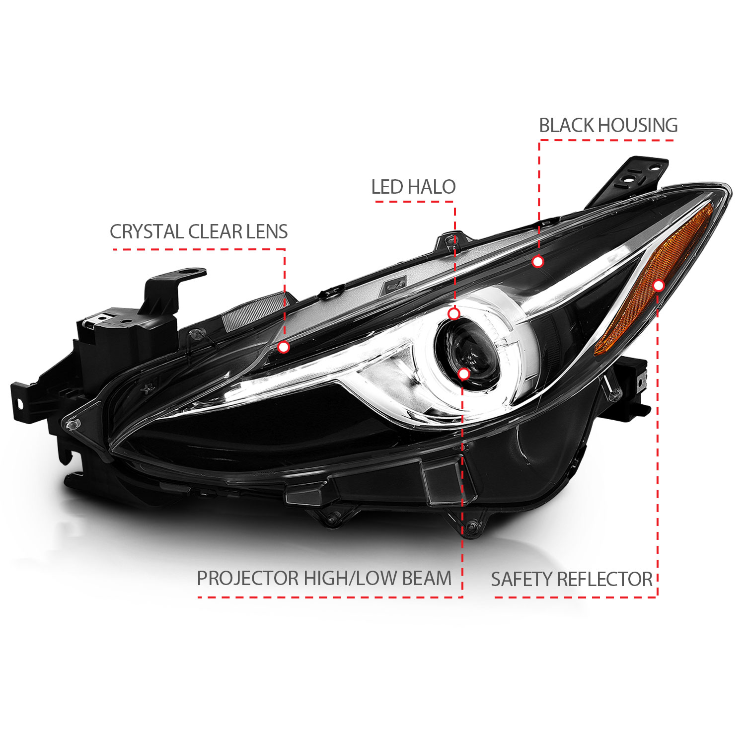 ANZO USA Projector Headlight Set w/ LED Halo 121522