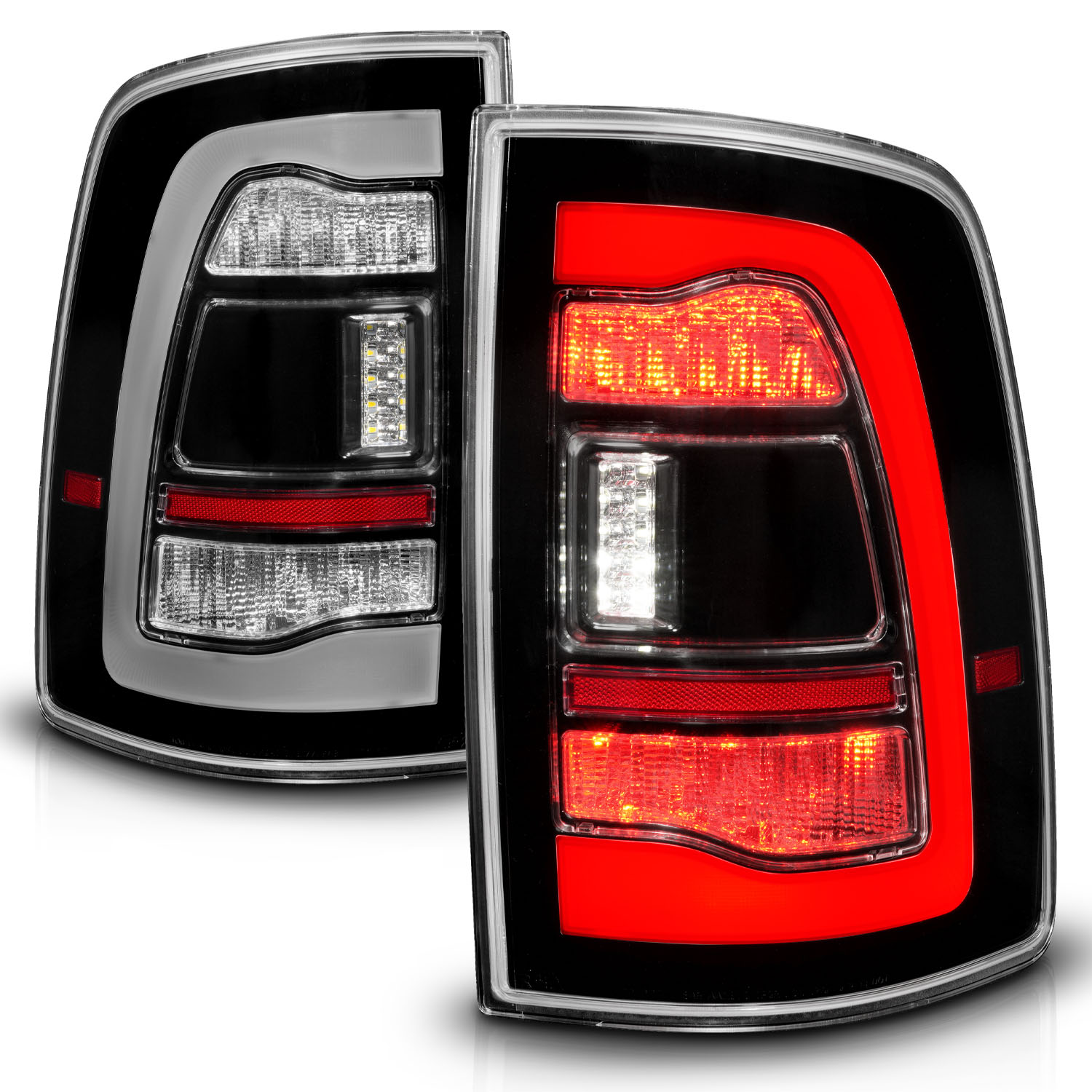 ANZO USA RAM 1500 09-18, 2500/3500 10-18 LED TAIL LIGHTS BLACK CLEAR LENS W/ SQTL SIGNAL 311469