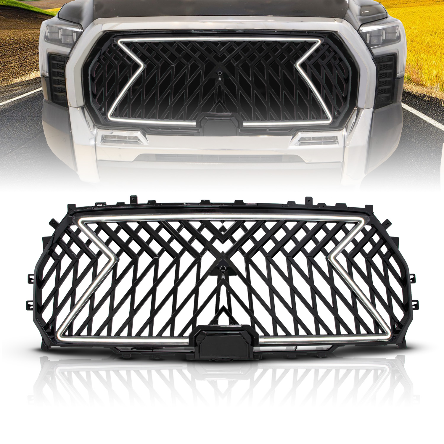 ANZO USA Black Housing Full LED Front Grille with Initiation and Running Light/DRL 901030
