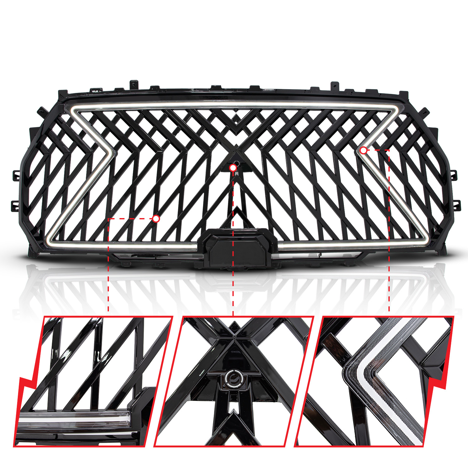 ANZO USA Black Housing Full LED Front Grille with Initiation and Running Light/DRL 901030