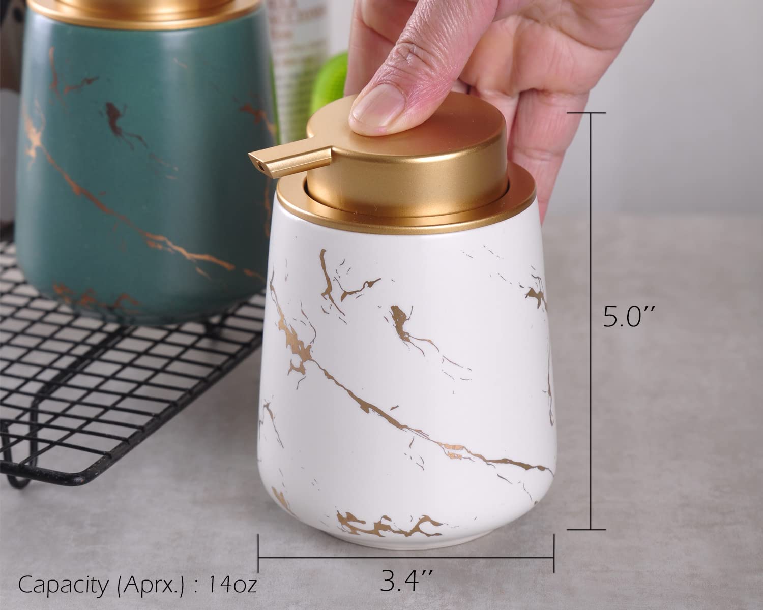 14 oz Marble Gold Inlay Ceramic Lotion Dispenser Liquid Hand Soap Dispenser Pump For Bathroom 1