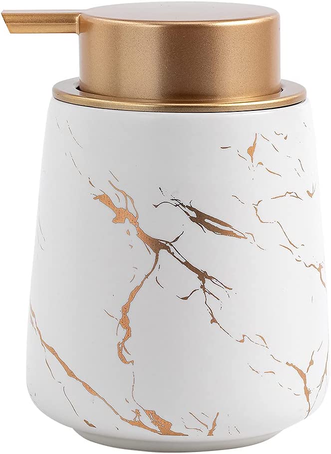 14 oz Marble Gold Inlay Ceramic Lotion Dispenser Liquid Hand Soap Dispenser Pump For Bathroom 1