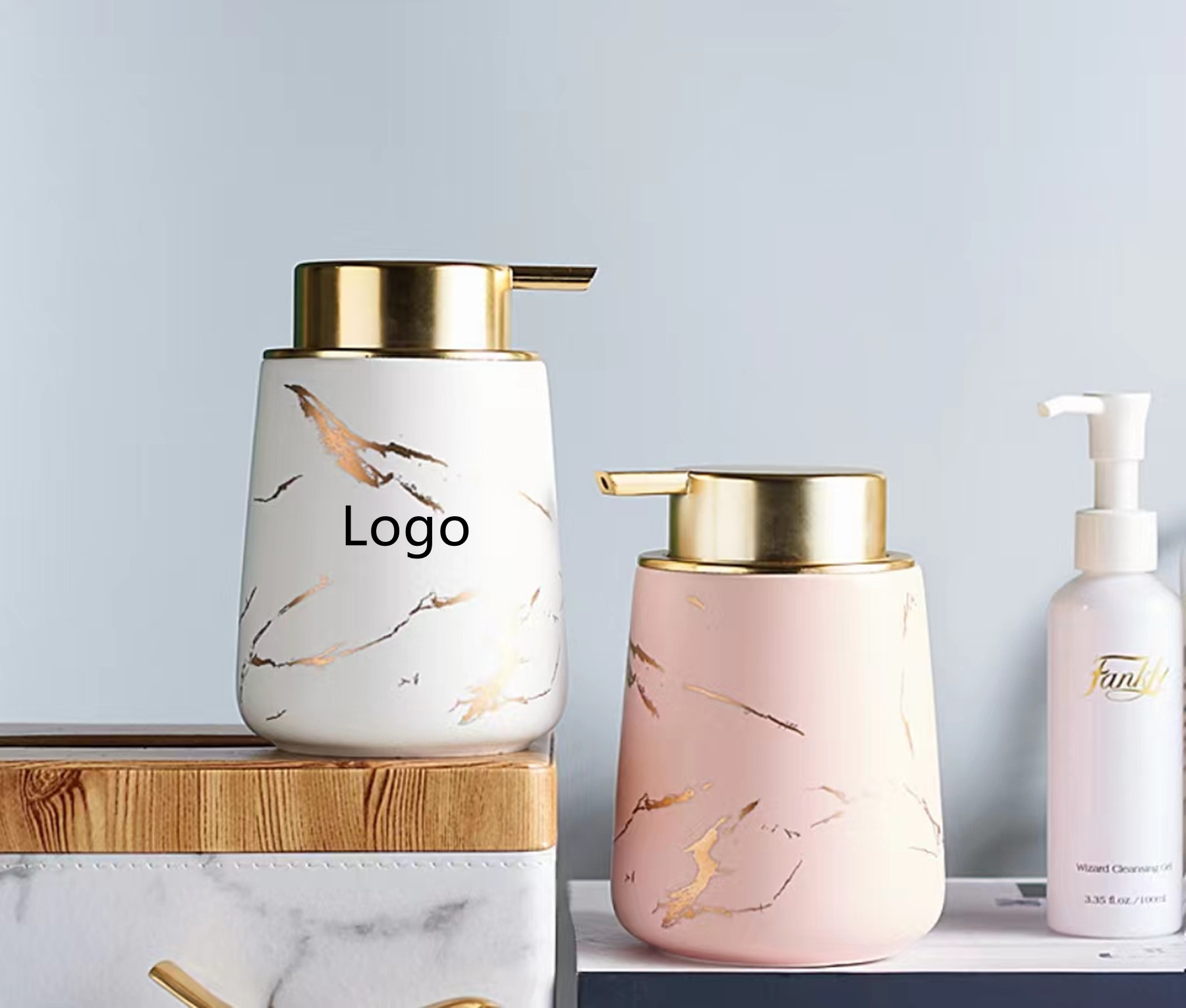 14 oz Marble Gold Inlay Ceramic Lotion Dispenser Liquid Hand Soap Dispenser Pump For Bathroom 1