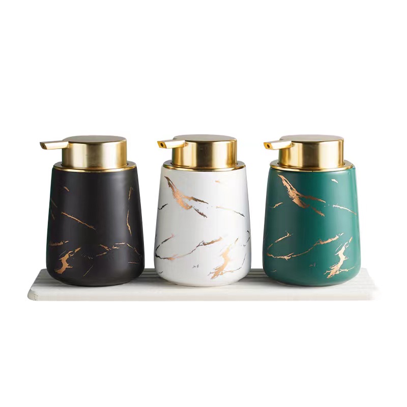 14 oz Marble Gold Inlay Ceramic Lotion Dispenser Liquid Hand Soap Dispenser Pump For Bathroom 1