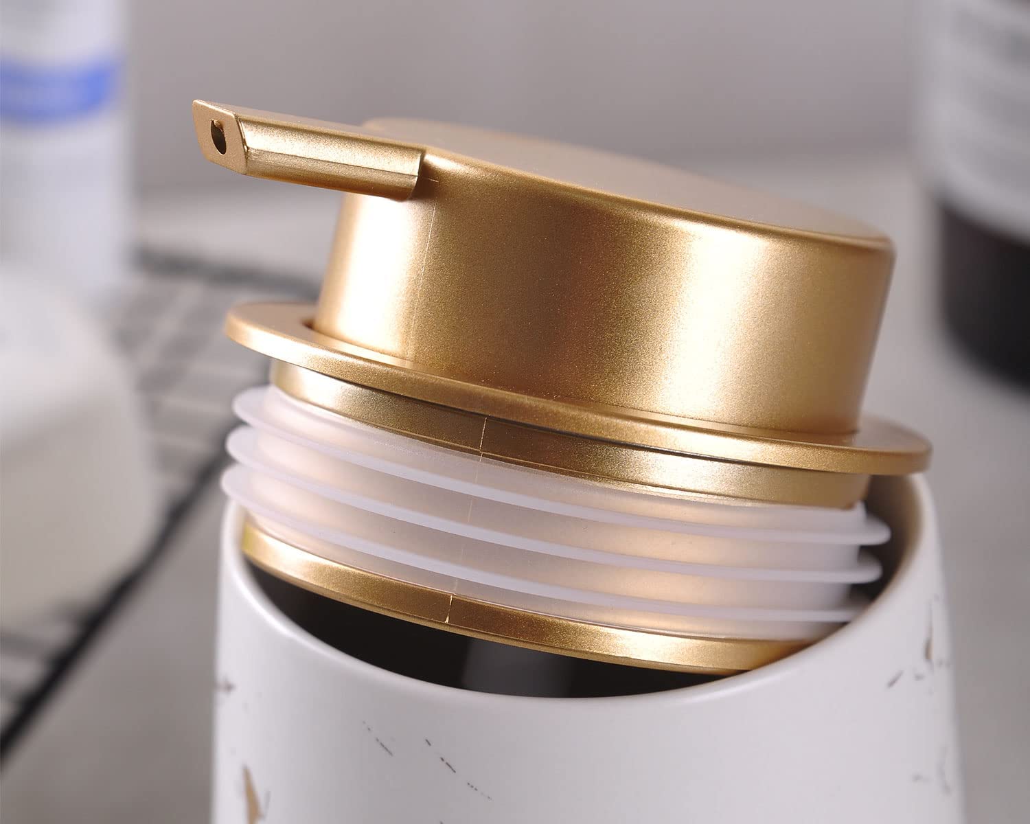14 oz Marble Gold Inlay Ceramic Lotion Dispenser Liquid Hand Soap Dispenser Pump For Bathroom 1