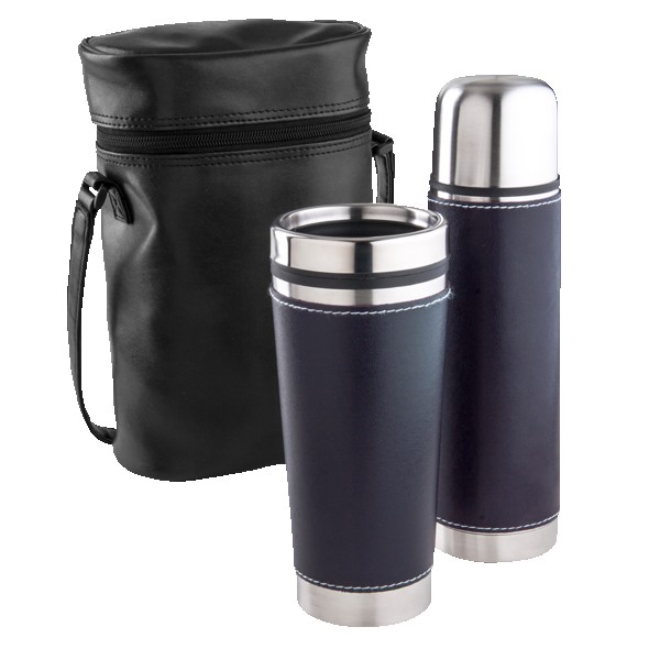 Leatherette Tumbler/ Vacuum Bottle Set 1
