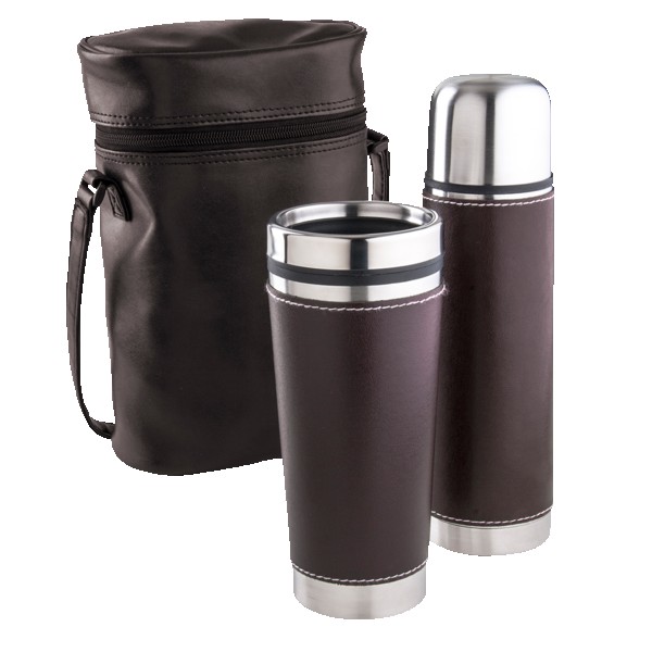 Leatherette Tumbler/ Vacuum Bottle Set 1