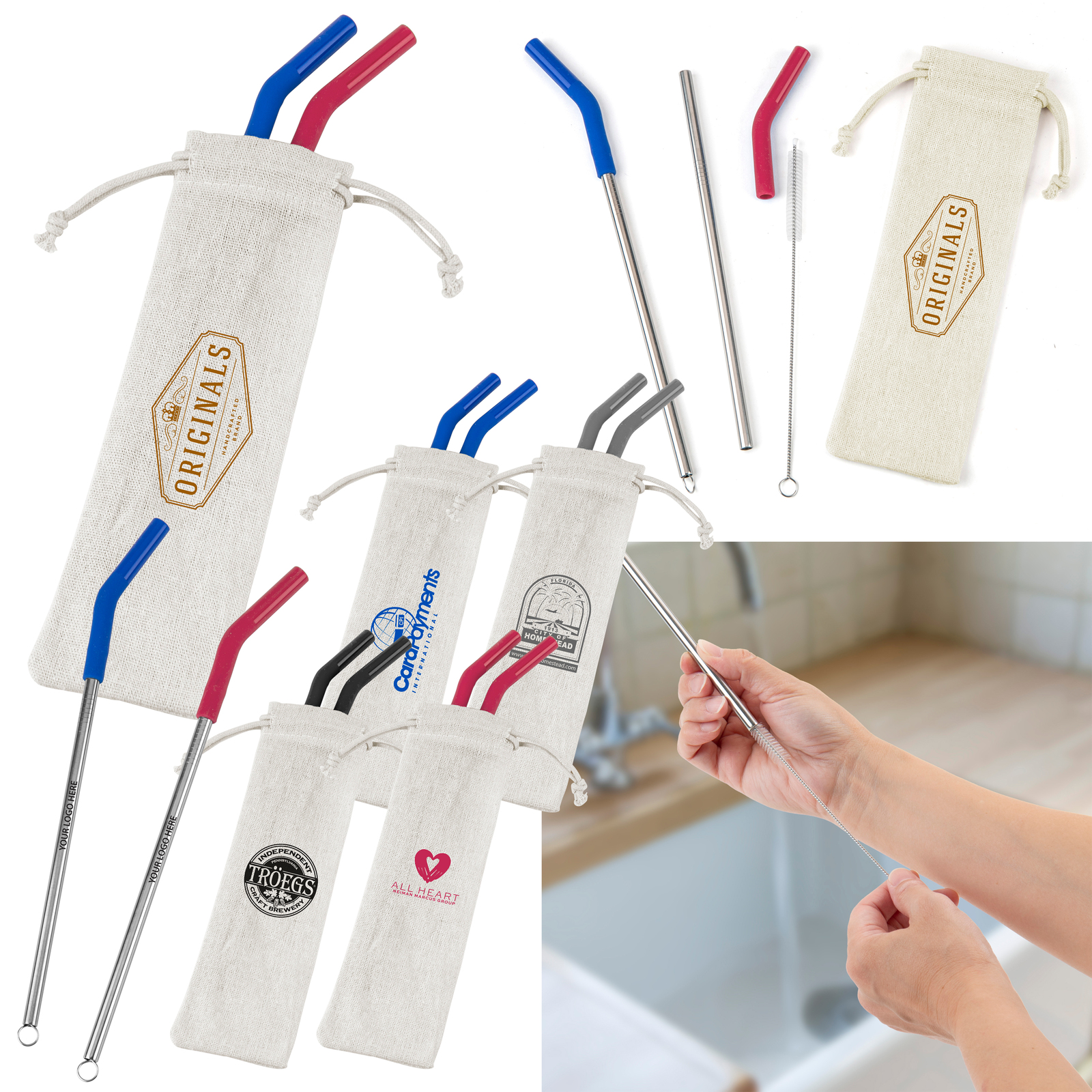 Reusable Stainless Steel Two Straw Set 1