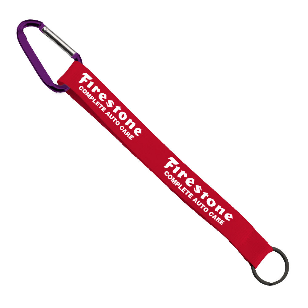 3/4" Sewn Polyester Keychain with Metal Split-Ring and Carabiner 1