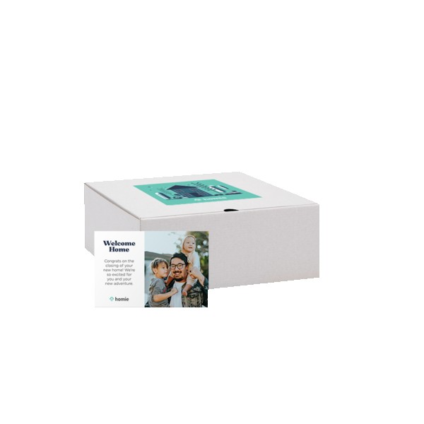 10" x 10" x 4" Custom White Corrugate Gift Box and 4" x 6" Card 1