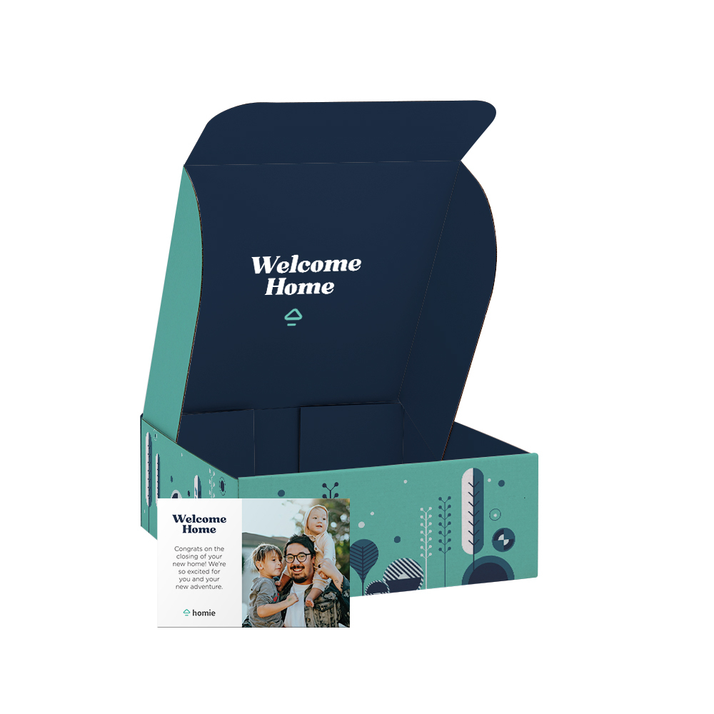 10" x 10" x 4" Custom White Corrugate Gift Box and 4" x 6" Card 1