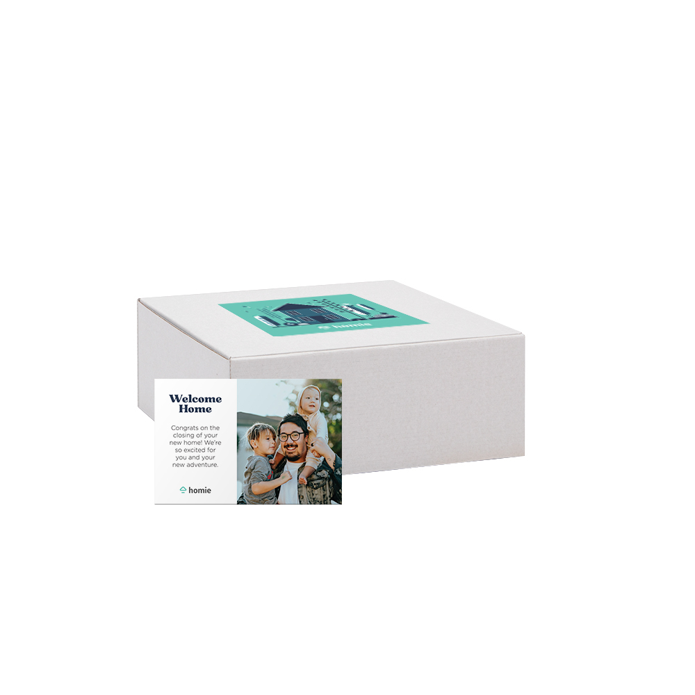 10" x 10" x 4" Custom White Corrugate Gift Box and 4" x 6" Card 1