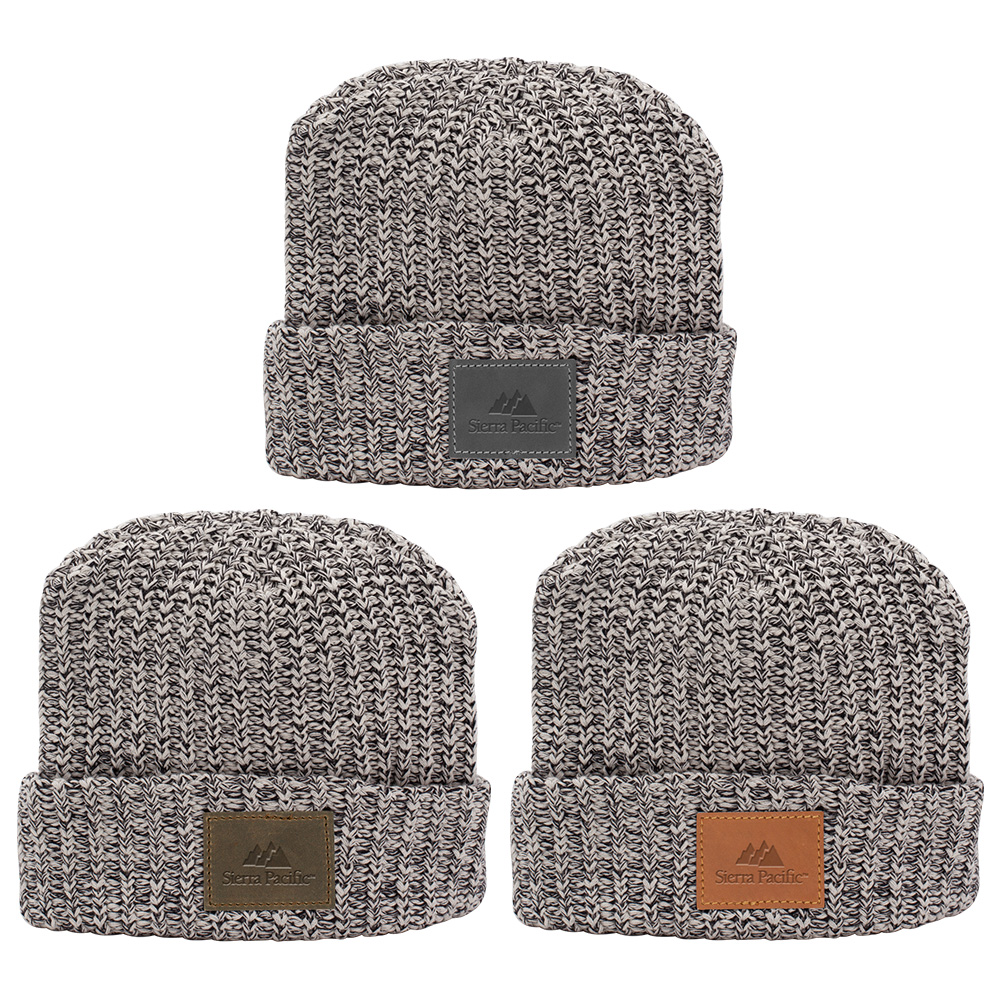Milliner Cuffed Knit Beanie with Leather Patch 1