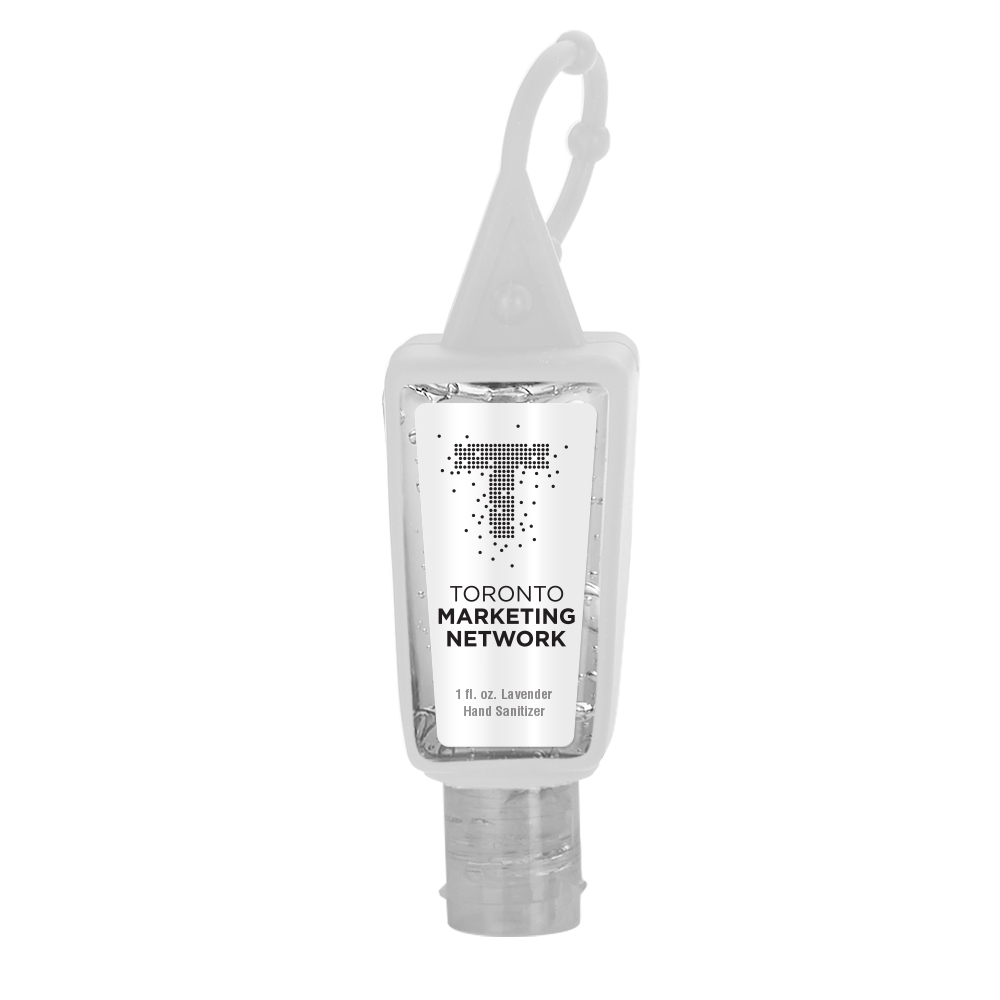 1 oz. Clear Sanitizer in Trapezoid Bottle with Sleeve 1