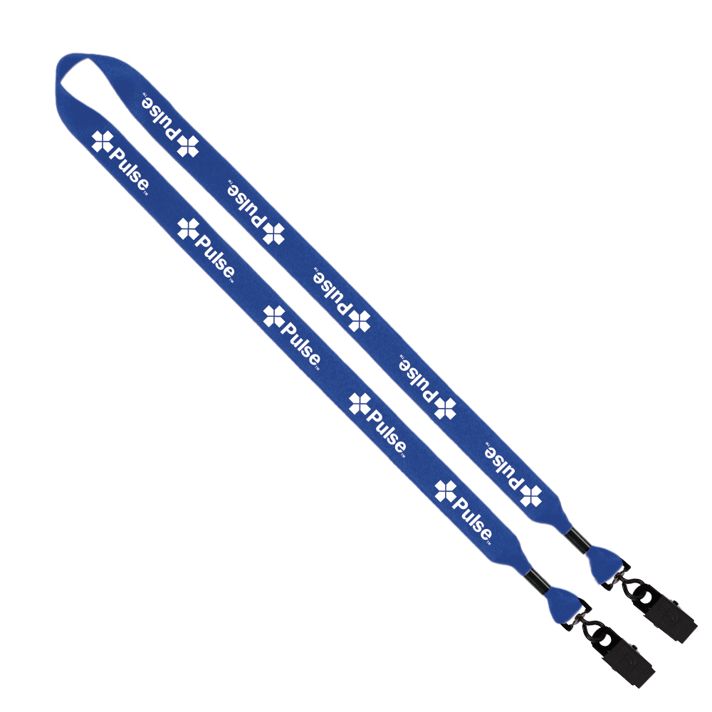 3/4" 2-Ended Polyester Lanyard with Metal Crimp & Metal Bulldog Clip 1