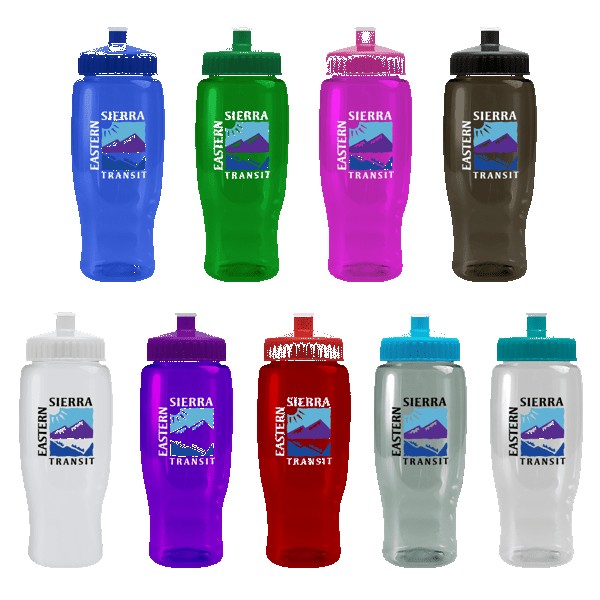 Pedal Pusher 27oz Recycled Transparent Contour Bottle w/Push-Pull Lid 1