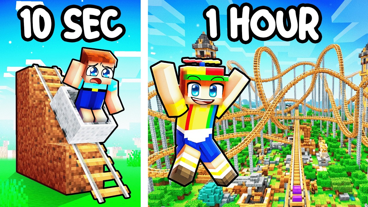 10 Second vs 1 Hour GIANT ROLLER COASTER Build Battle! 10 Second vs 1 Hour GIANT ROLLER COASTER Build Battle!