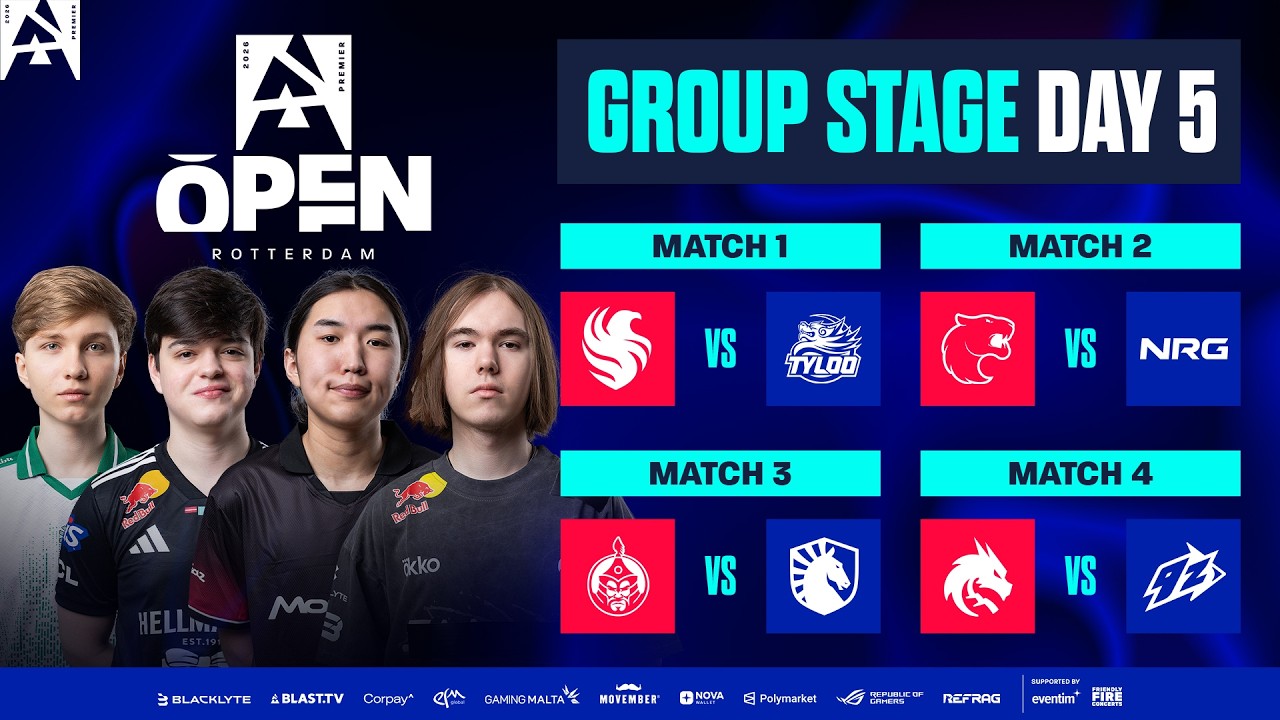 BLAST Open Rotterdam 2026, Day 5 – Falcons vs TYLOO, FURIA vs NRG, MongolZ vs Liquid, Spirit vs 9z BLAST Open Rotterdam 2026, Day 5 – Falcons vs TYLOO, FURIA vs NRG, MongolZ vs Liquid, Spirit vs 9z