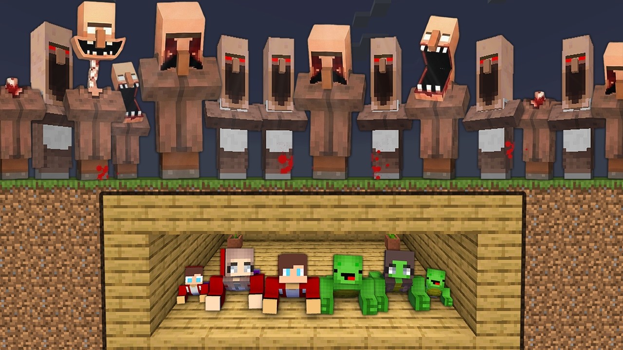 JJ and Mikey Family Secret Bunker vs Scary Villagers Battle in Minecraft JJ and Mikey Family Secret Bunker vs Scary Villagers Battle in Minecraft