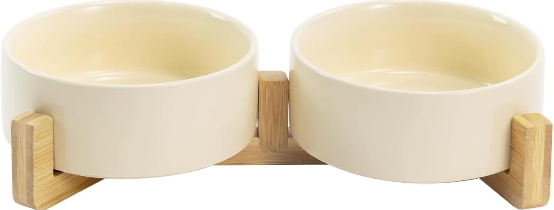 SPUNKYJUNKY Ceramic Dog and Cat Bowl Set with Wooden Stand, Modern Cute Weighted Food Water Set for Small Size Dogs (13.5OZ) & Medium Sized Dogs (28.7OZ) & Cats (1.7 Cups, 2 × Beige) SPUNKYJUNKY Ceramic Dog and Cat Bowl Set with Wooden Stand, Modern Cute Weighted Food Water Set for Small Size Dogs (13.5OZ) & Medium Sized Dogs (28.7OZ) & Cats (1.7 Cups, 2 × Beige)
