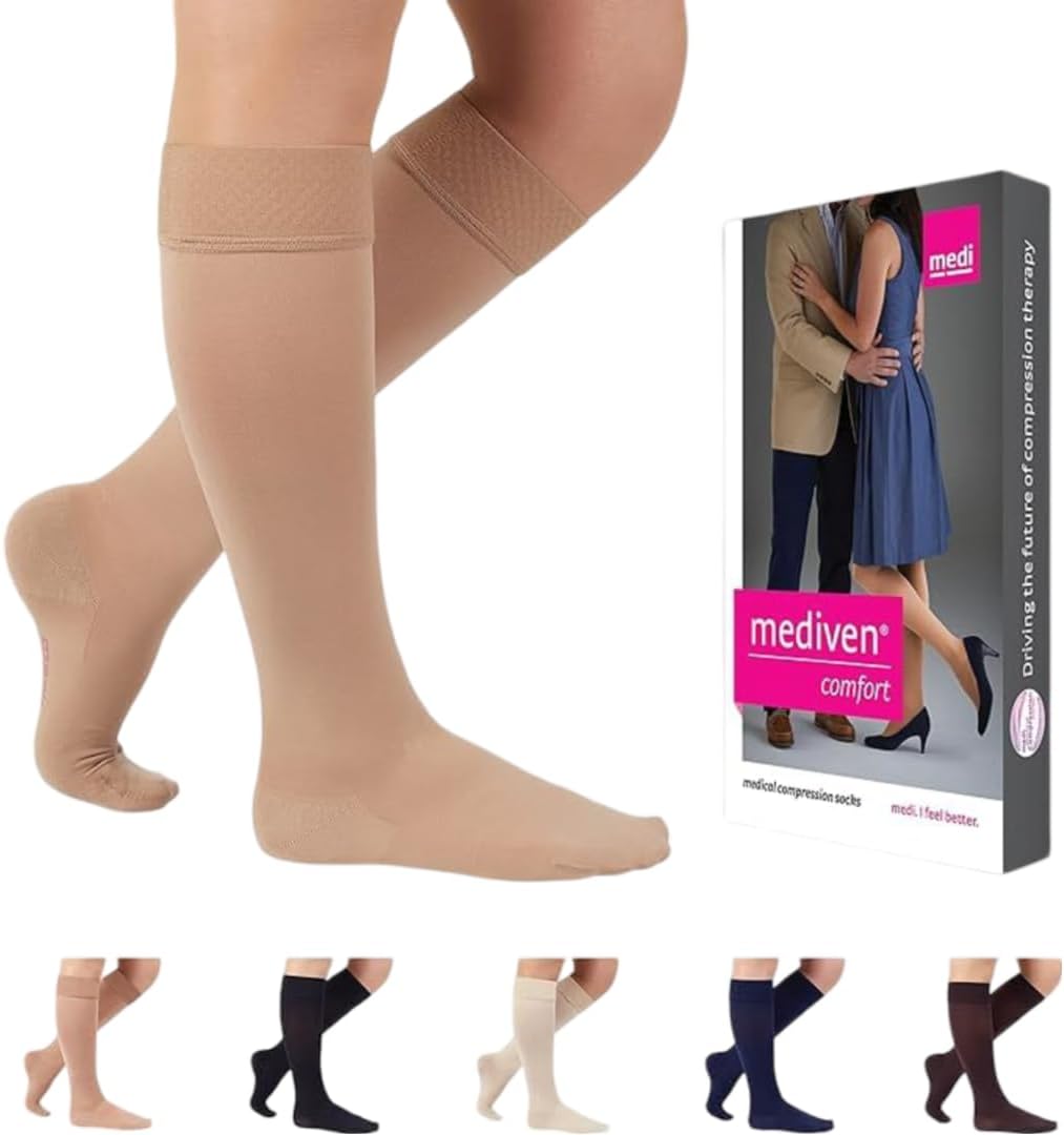 mediven Comfort for Women, 15-20 mmHg – Closed Toe Leg Circulation, Knee High Compression Stockings for Women, Semi-Transparent Leg Support Compression Hosiery , IV-Petite, Natural mediven Comfort for Women, 15-20 mmHg – Closed Toe Leg Circulation, Knee High Compression Stockings for Women, Semi-Transparent Leg Support Compression Hosiery , IV-Petite, Natural