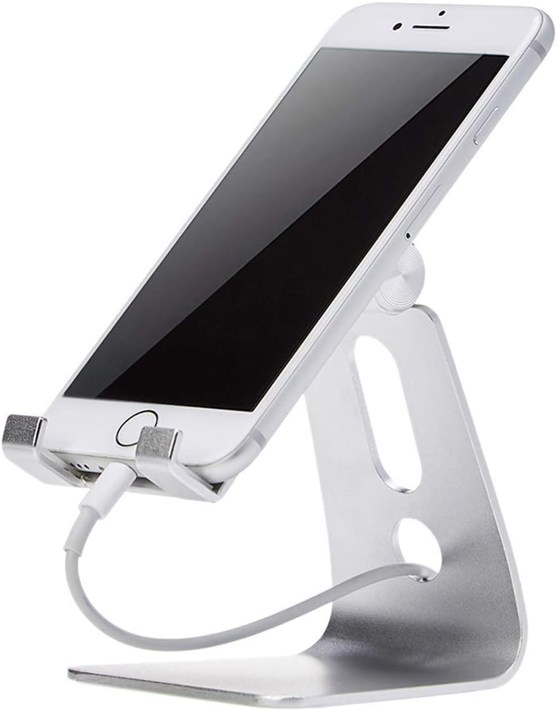 Amazon Basics Adjustable Aluminum Phone Stand for Cell Phones, iPhone and Android, 3.15 x 2.87 x 3.74 Inch, Silver Amazon Basics Adjustable Aluminum Phone Stand for Cell Phones, iPhone and Android, 3.15 x 2.87 x 3.74 Inch, Silver