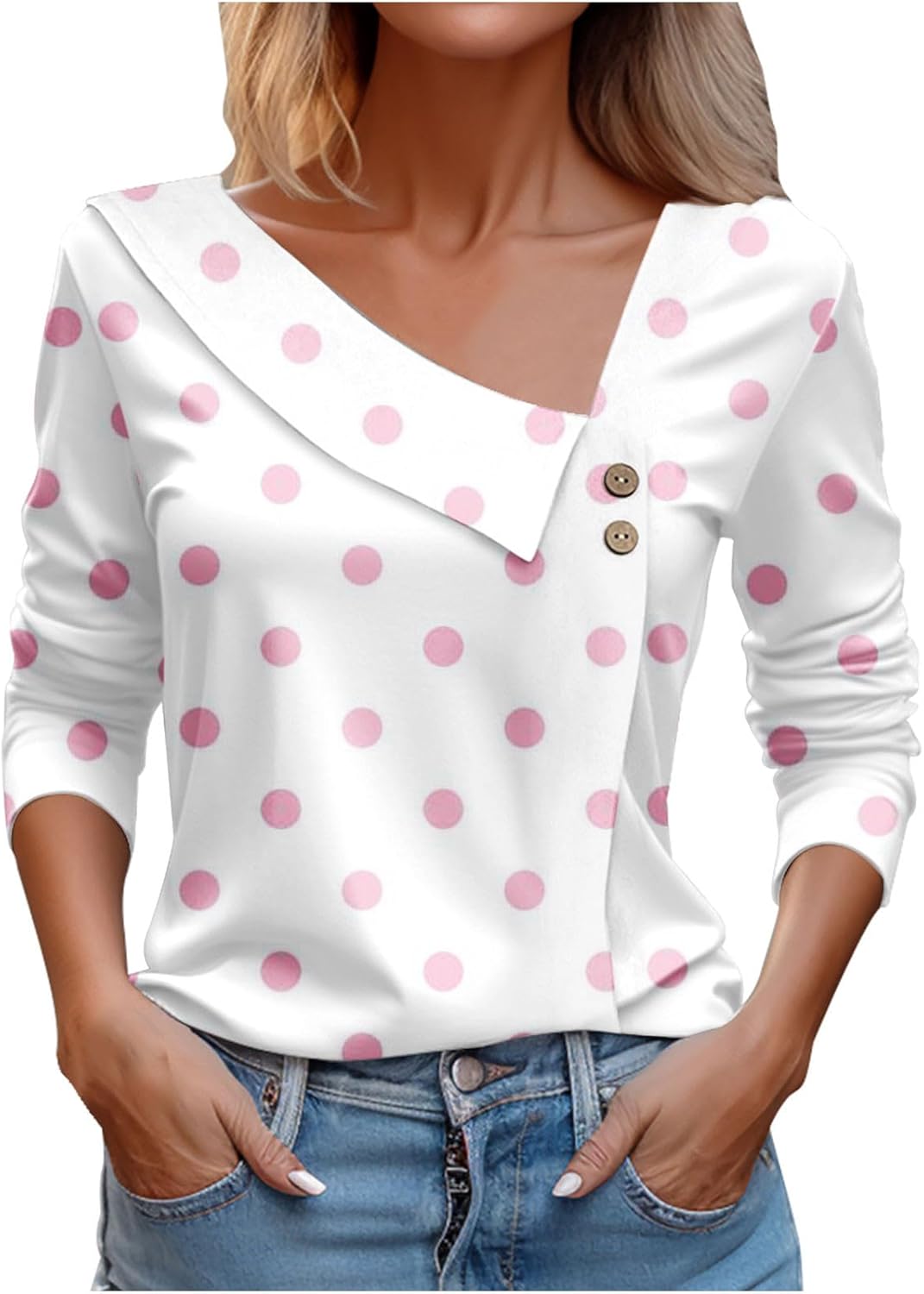 LRMQS Spring Tops for Women 2024 Trendy Casual Long Sleeve Asymmetric V Neck Button Blouses Dressy Woman Shirts Clothing LRMQS Spring Tops for Women 2024 Trendy Casual Long Sleeve Asymmetric V Neck Button Blouses Dressy Woman Shirts Clothing