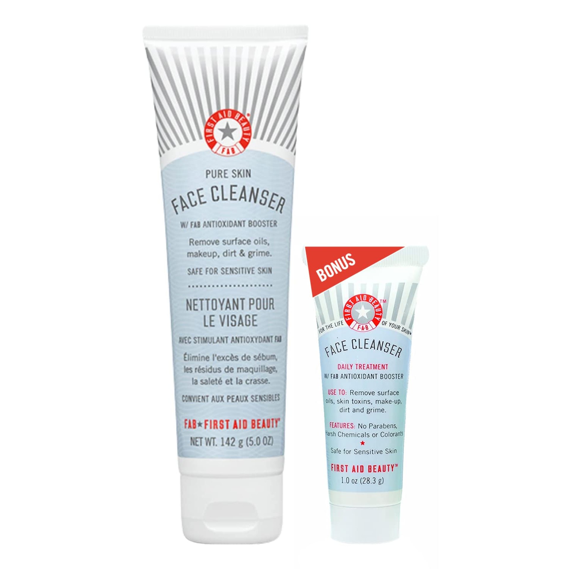 First Aid Beauty – Pure Skin Face Cleanser, Effectively Removes Makeup, Dirt, & Impurities, Gentle Cleanser Leaves Skin Soft & Supple, Safe for Sensitive Skin, Fragrance Free, 5 oz + Travel Size, 2ct First Aid Beauty – Pure Skin Face Cleanser, Effectively Removes Makeup, Dirt, & Impurities, Gentle Cleanser Leaves Skin Soft & Supple, Safe for Sensitive Skin, Fragrance Free, 5 oz + Travel Size, 2ct