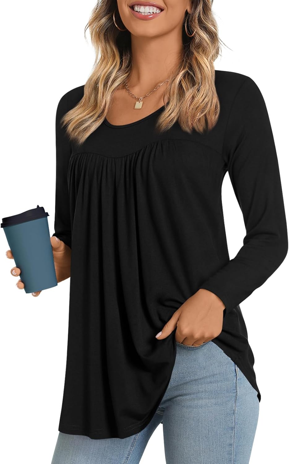 LONGYUAN Women’s Long Sleeve Casual Tunics Tops 2025 Winter Loose Shirts Flare Blouse Comfy Elastic Cute LONGYUAN Women’s Long Sleeve Casual Tunics Tops 2025 Winter Loose Shirts Flare Blouse Comfy Elastic Cute