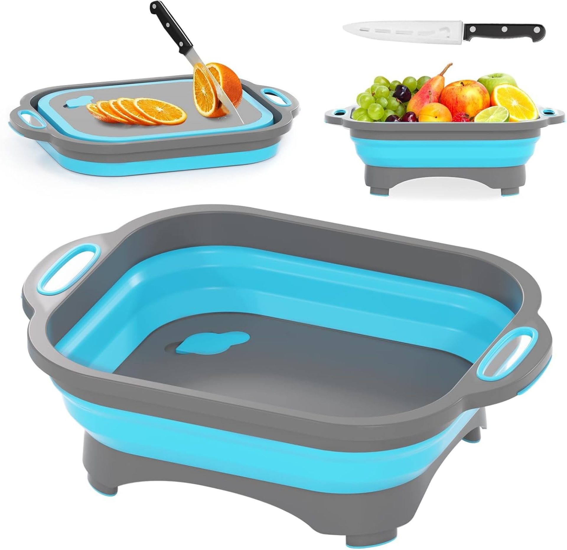 Collapsible Cutting Board,HI NINGER Camping cutting board with knife,Multifunctional Kitchen Vegetable Washing Basket Silicone Dish Tub for Camping Kitchen essentials/bbq prep tub/rv accessories Collapsible Cutting Board,HI NINGER Camping cutting board with knife,Multifunctional Kitchen Vegetable Washing Basket Silicone Dish Tub for Camping Kitchen essentials/bbq prep tub/rv accessories