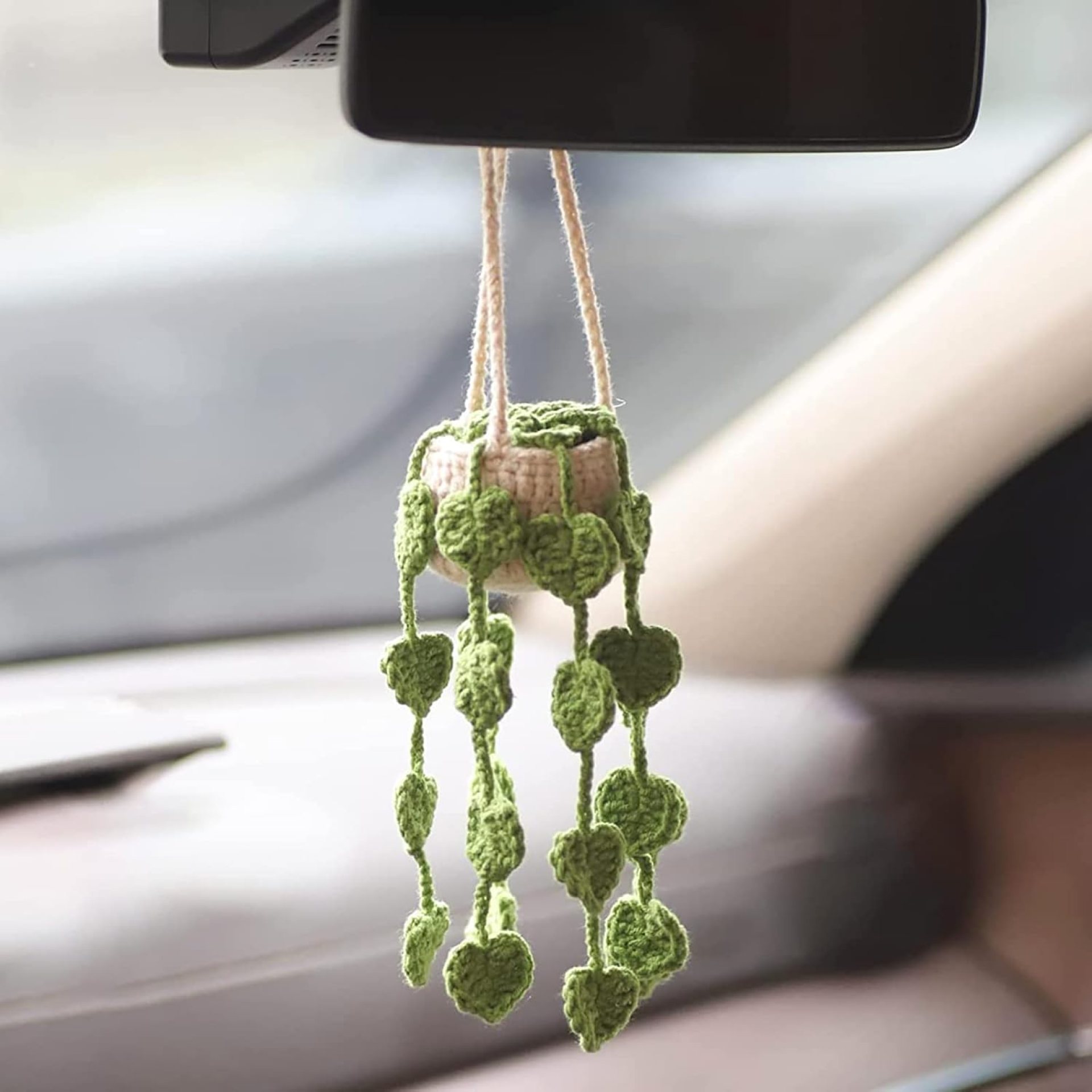 Cute Crochet Plant for Car Rear View Mirror,Boho Handmade Car Mirror Hanging Accessories for Women Girls,Green Car Interior Aesthetic Decor Truck Hanger Ornament Charm for Men Cute Crochet Plant for Car Rear View Mirror,Boho Handmade Car Mirror Hanging Accessories for Women Girls,Green Car Interior Aesthetic Decor Truck Hanger Ornament Charm for Men