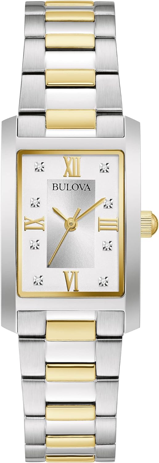 Bulova Ladies’ Classic Diamond Two-Tone Stainless Steel 3-Hand Quartz Watch, Rectangle Bulova Ladies’ Classic Diamond Two-Tone Stainless Steel 3-Hand Quartz Watch, Rectangle
