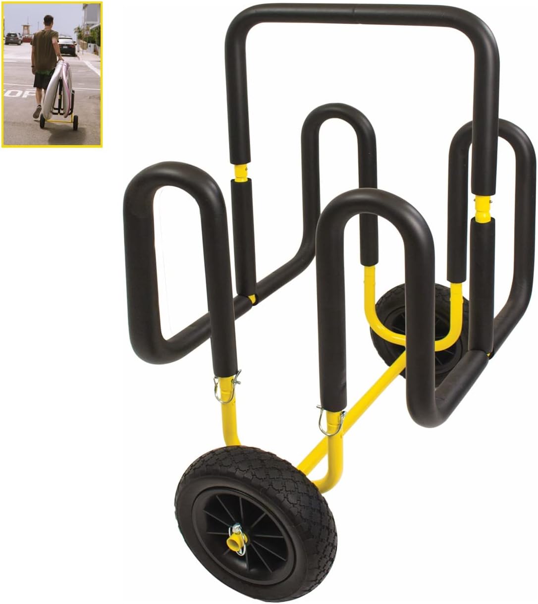 Suspenz Double SUP Transport Cart with Airless Wheels, Carrier/Trolley for 2 Stand Up Paddle Boards & Surfboards, Yellow (22-9934) Suspenz Double SUP Transport Cart with Airless Wheels, Carrier/Trolley for 2 Stand Up Paddle Boards & Surfboards, Yellow (22-9934)