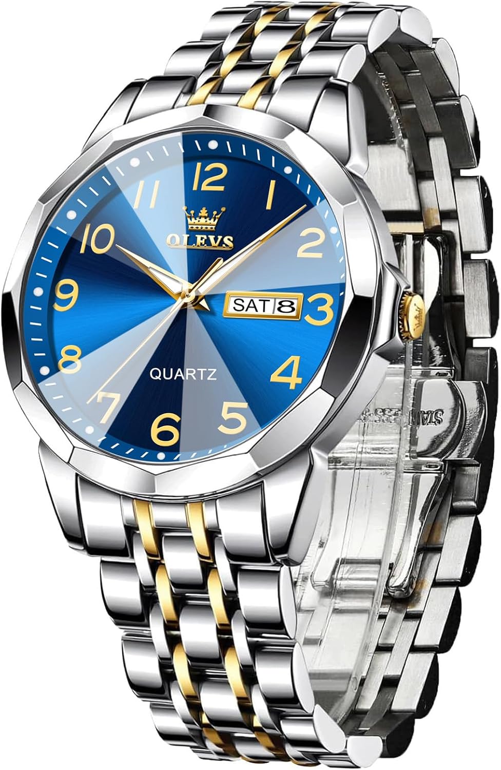Men’s Casual Stainless Steel Watch, Big Face Easy to Read Analog Quartz Watch with Day and Date, Classic Waterproof Diamond Roman Arabic Numerals Dial Dress Watch for Men, Gold Silver Black Band Men’s Casual Stainless Steel Watch, Big Face Easy to Read Analog Quartz Watch with Day and Date, Classic Waterproof Diamond Roman Arabic Numerals Dial Dress Watch for Men, Gold Silver Black Band