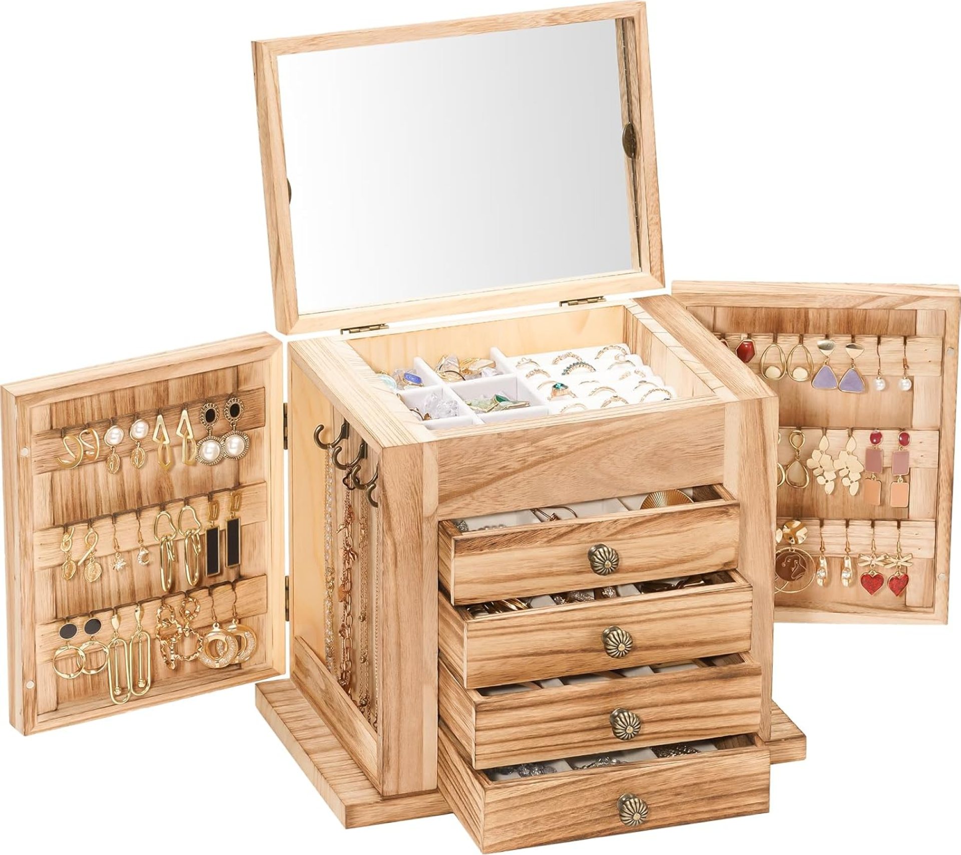 ProCase Large Jewelry Box, 5-Layer Wooden Jewelry Boxes for Women, Jewellery Holder Organizer Storage Case with Mirror for Earrings Bracelet Necklace for Dresser -Natural ProCase Large Jewelry Box, 5-Layer Wooden Jewelry Boxes for Women, Jewellery Holder Organizer Storage Case with Mirror for Earrings Bracelet Necklace for Dresser -Natural