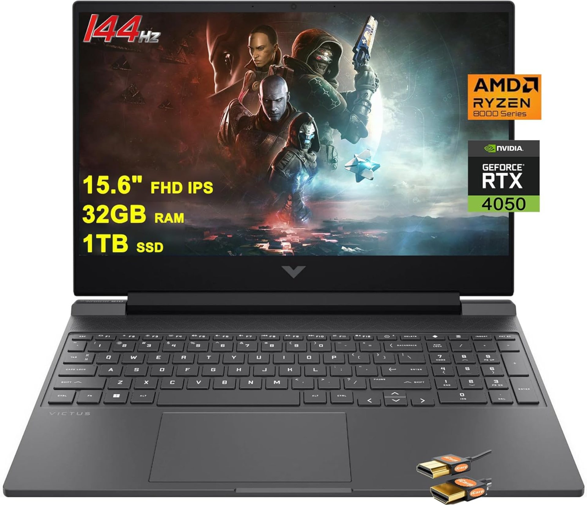 HP Victus 15 Gaming Laptop 15.6″ FHD IPS 144Hz AMD Hexa-Core Zen 4 Ryzen 5 8645HS (Beats i7-11800H) 32GB RAM 1TB SSD GeForce RTX 4050 Graphic Backlit USB-C Win11 Black + HDMI Cable HP Victus 15 Gaming Laptop 15.6″ FHD IPS 144Hz AMD Hexa-Core Zen 4 Ryzen 5 8645HS (Beats i7-11800H) 32GB RAM 1TB SSD GeForce RTX 4050 Graphic Backlit USB-C Win11 Black + HDMI Cable