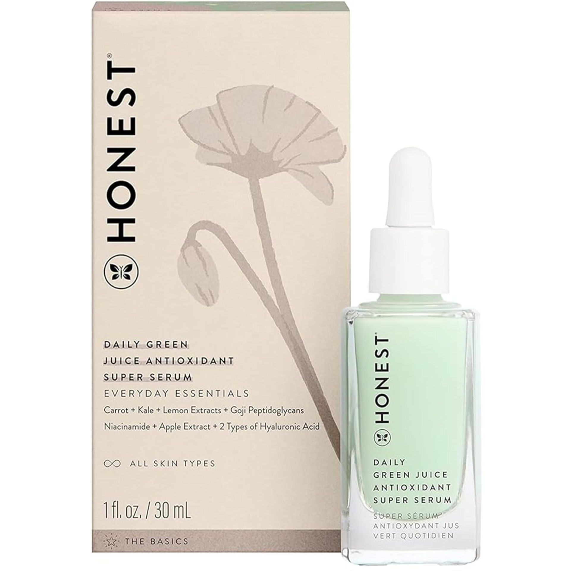 Honest Beauty Daily Green Juice Antioxidant Super Serum | Improves Skin Tone + Texture | Niacinamide + Hyaluronic Acid | Vegan + Cruelty Free | 1 fl oz Honest Beauty Daily Green Juice Antioxidant Super Serum | Improves Skin Tone + Texture | Niacinamide + Hyaluronic Acid | Vegan + Cruelty Free | 1 fl oz
