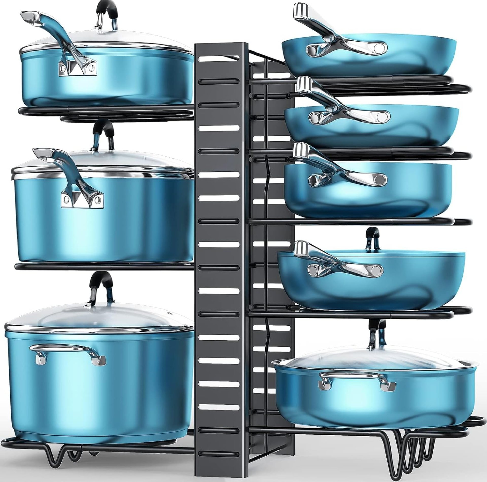 ORDORA 8 Tier Pot and Pan Organizer Rack for Cabinet With 3 DIY Methods, Adjustable Organizer for Pots, Pans and Lids ORDORA 8 Tier Pot and Pan Organizer Rack for Cabinet With 3 DIY Methods, Adjustable Organizer for Pots, Pans and Lids