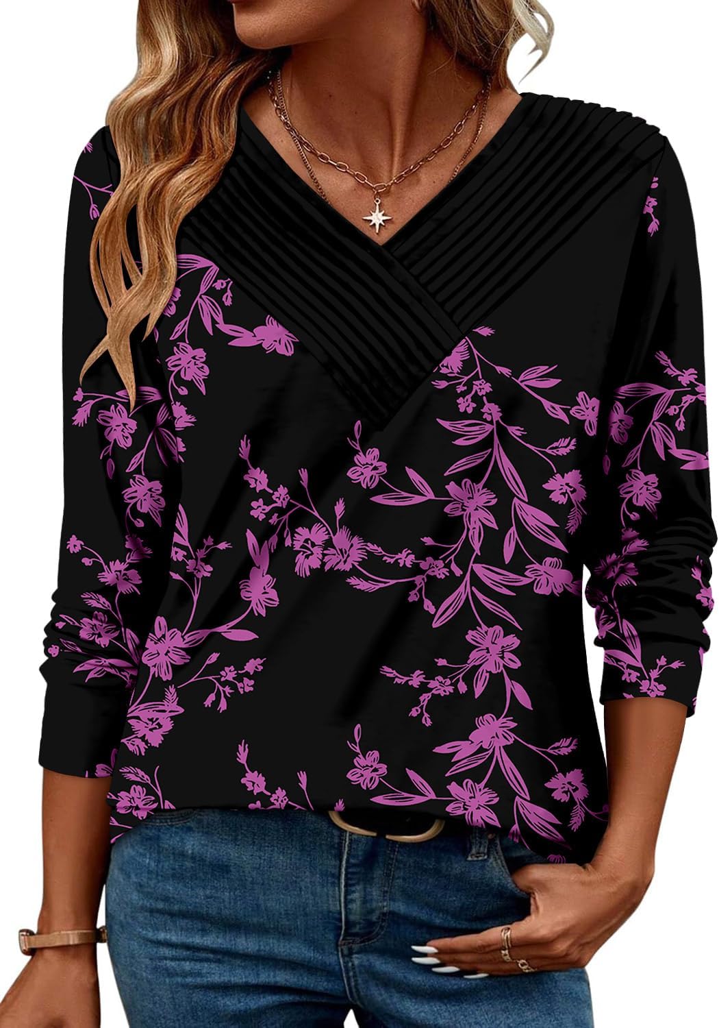 Long Sleeve Shirts for Women Fashion V Neck Basics Casual Top Fitted Tunic Tops Long Sleeve Shirts for Women Fashion V Neck Basics Casual Top Fitted Tunic Tops