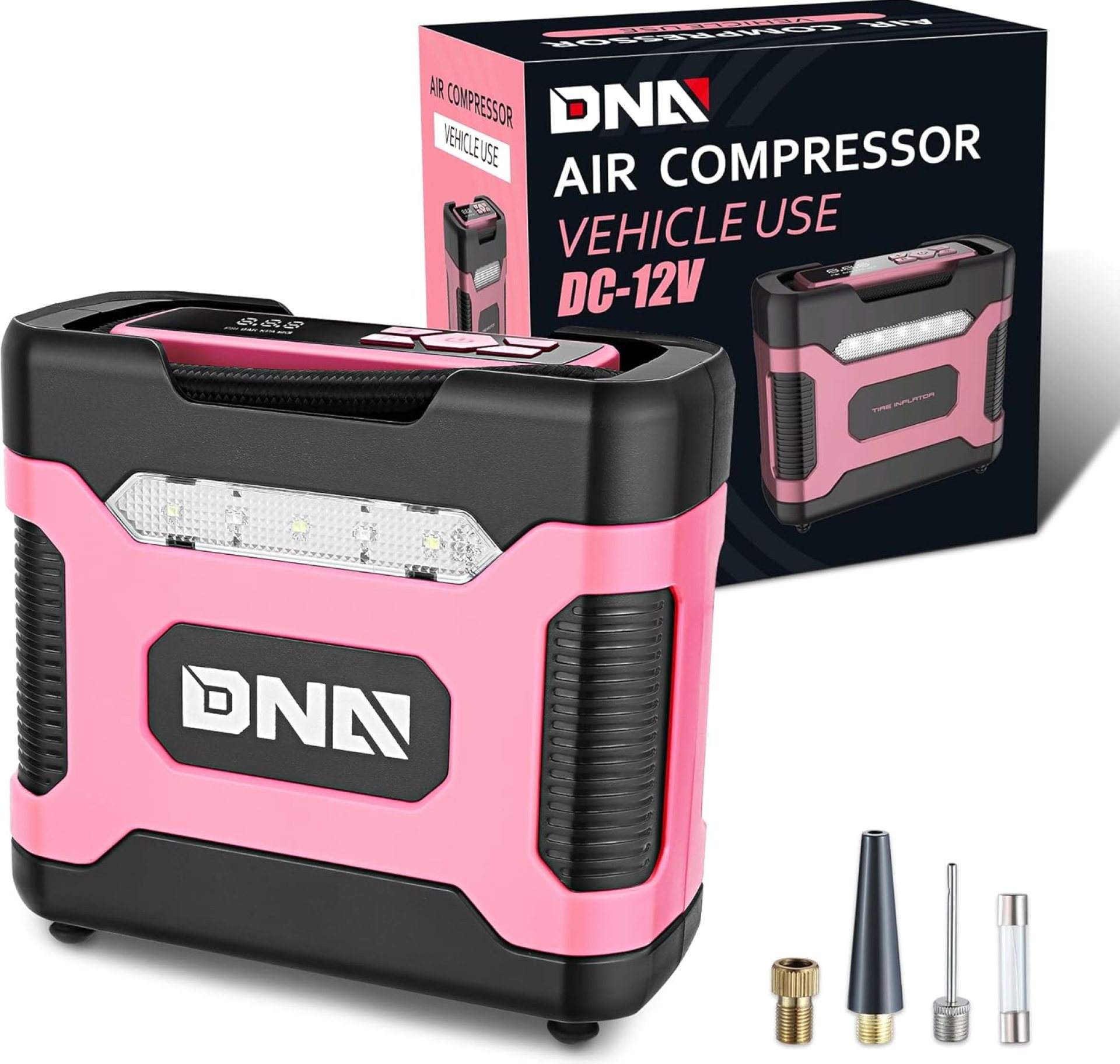 DNA MOTORING TOOLS-00212 Pink 12V DC Digital Tire Inflator Portable Air Compressor with Pressure Gauge for Cars, Bicycles, Motorcycles,Balls DNA MOTORING TOOLS-00212 Pink 12V DC Digital Tire Inflator Portable Air Compressor with Pressure Gauge for Cars, Bicycles, Motorcycles,Balls