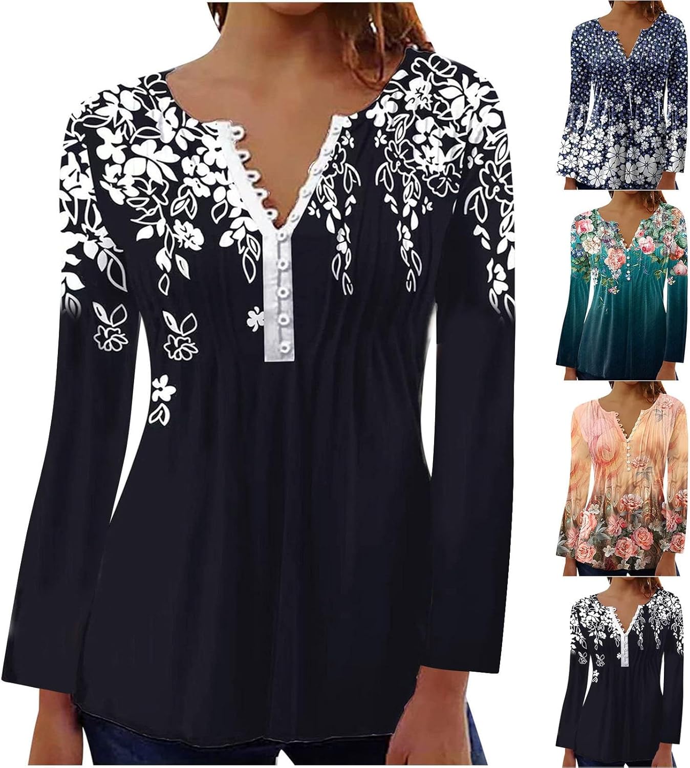 Long Sleeve Tunic Tops for Women Trendy 2023 Vintage Floral Print Button Down Shirts Casual Loose Comfy Fall Blouse Long Sleeve Tunic Tops for Women Trendy 2023 Vintage Floral Print Button Down Shirts Casual Loose Comfy Fall Blouse