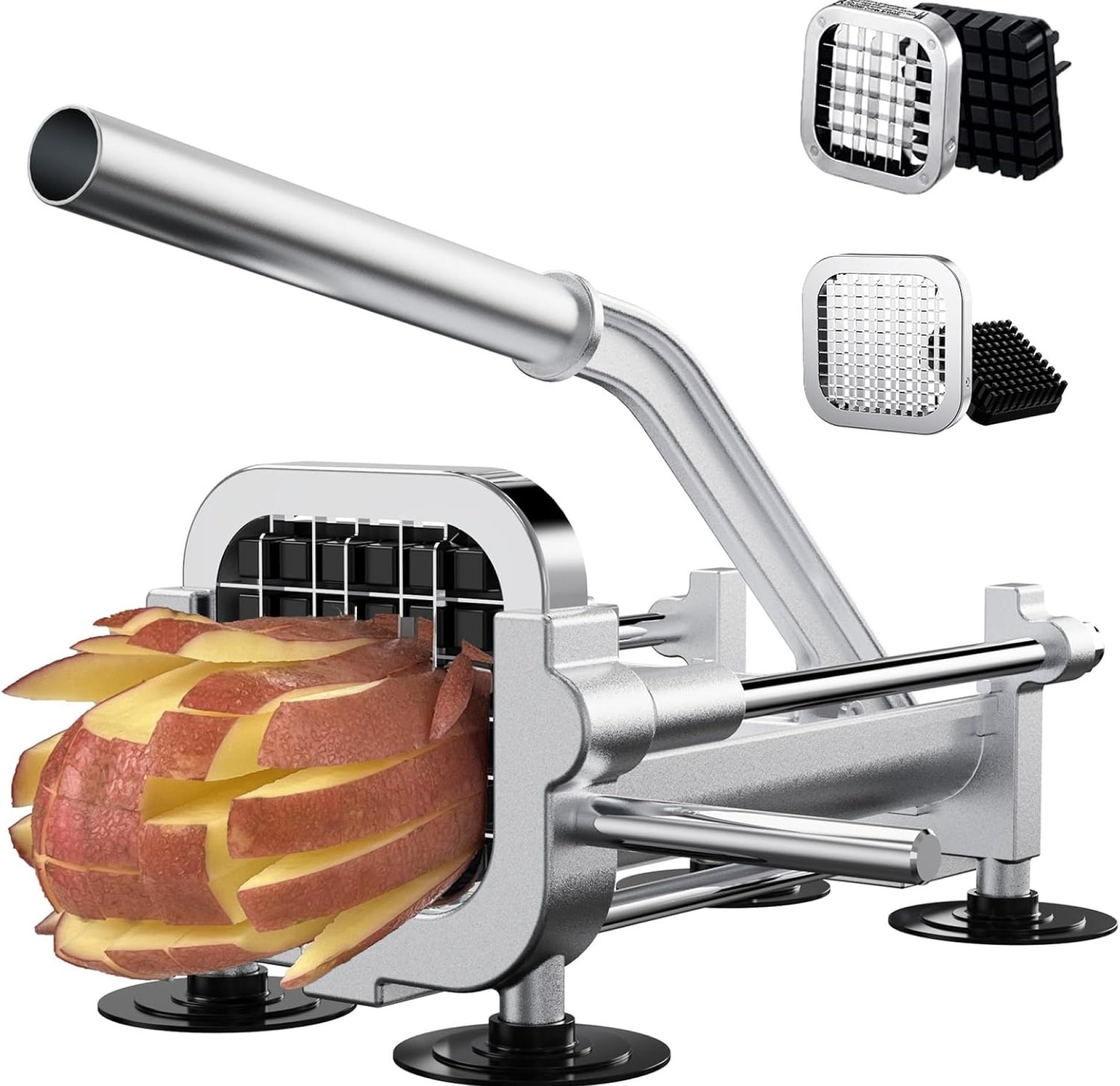 French Fry Cutter, Heavy Duty Potato Slicer, Stainless Steel Potato Chopper Set with 1/2 and 1/4 Inch Blades for Sweet Potato, Carrot, Yam, Cucumbers French Fry Cutter, Heavy Duty Potato Slicer, Stainless Steel Potato Chopper Set with 1/2 and 1/4 Inch Blades for Sweet Potato, Carrot, Yam, Cucumbers