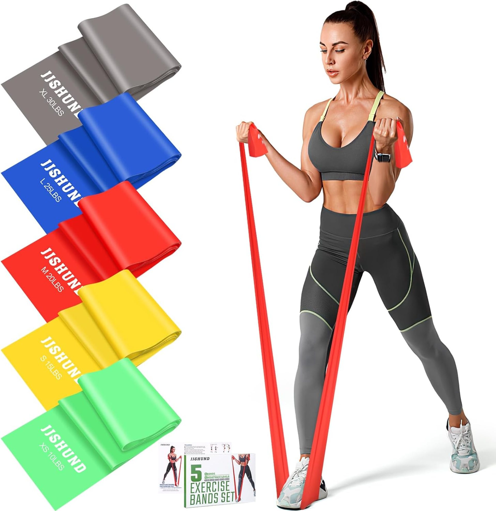 Resistance Bands Set, 5 Pcs Exercise Bands Elastic Stretch Bands for Yoga Pilates Fitness Stretching Strength Training, Workout Bands for Home Gym Resistance Bands Set, 5 Pcs Exercise Bands Elastic Stretch Bands for Yoga Pilates Fitness Stretching Strength Training, Workout Bands for Home Gym