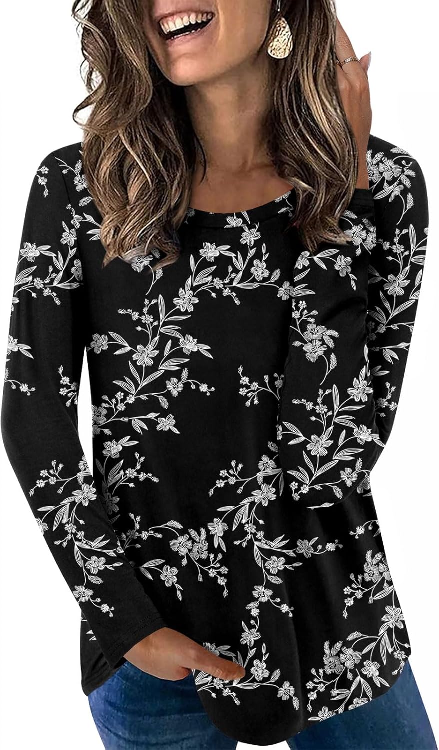 LONGYUAN Womens Long Sleeve Tops 2025 Fall Casual Tunic Stretchy Loose T-Shirts Basic Blouse LONGYUAN Womens Long Sleeve Tops 2025 Fall Casual Tunic Stretchy Loose T-Shirts Basic Blouse