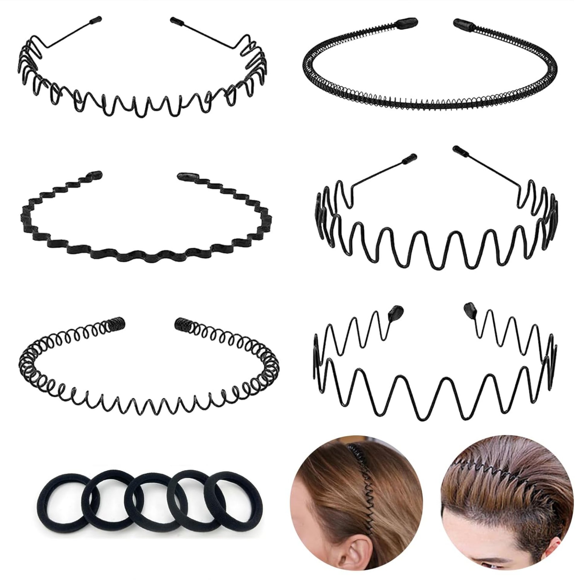 Metal Men Headbands Women Hair Bands, Unisex Black Wavy,Spring And Summer Outdoor Sports Headbands, Fashion Simple Elastic Hair Accessories (6pcs) Metal Men Headbands Women Hair Bands, Unisex Black Wavy,Spring And Summer Outdoor Sports Headbands, Fashion Simple Elastic Hair Accessories (6pcs)